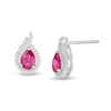 Thumbnail Image 0 of Pear-Shaped Lab-Created Ruby and White Sapphire Flame Stud Earrings in Sterling Silver
