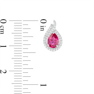 Pear-Shaped Lab-Created Ruby and White Sapphire Flame Stud Earrings in Sterling Silver