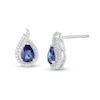 Thumbnail Image 1 of Pear-Shaped Lab-Created Blue and White Sapphire Flame Stud Earrings in Sterling Silver