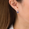 Thumbnail Image 2 of Pear-Shaped Lab-Created Blue and White Sapphire Flame Stud Earrings in Sterling Silver