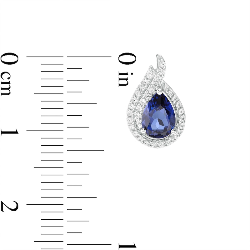 Main Image 3 of Pear-Shaped Lab-Created Blue and White Sapphire Flame Stud Earrings in Sterling Silver