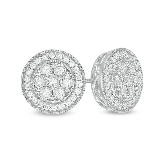 0.50 CT. T.W. Composite Diamond Frame Vintage-Style Stud Earrings in Sterling Silver