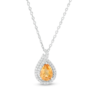 Pear-Shaped Citrine and Lab-Created White Sapphire Flame Pendant in Sterling Silver