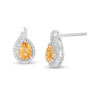 Pear-Shaped Citrine and Lab-Created White Sapphire Flame Stud Earrings in Sterling Silver