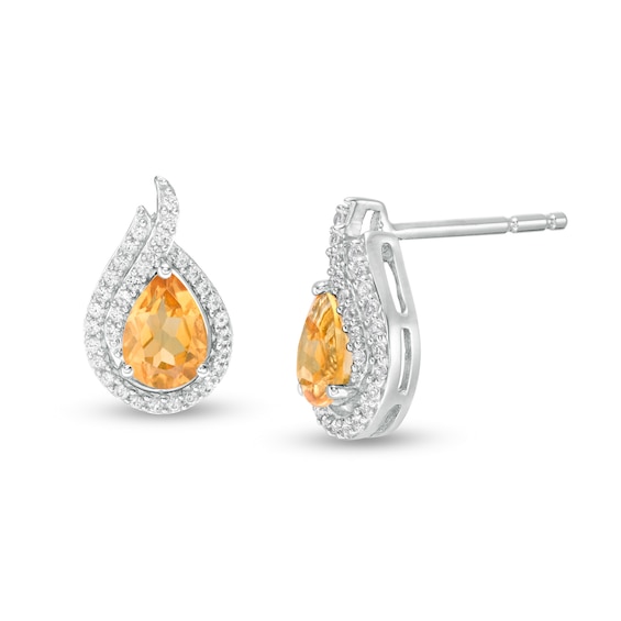 Pear-Shaped Citrine and Lab-Created White Sapphire Flame Stud Earrings in Sterling Silver