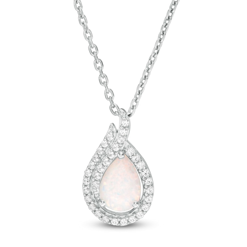 Pear-Shaped Lab-Created Opal and White Sapphire Flame Pendant in Sterling Silver