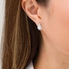 Thumbnail Image 1 of Pear-Shaped Lab-Created Opal and White Sapphire Flame Stud Earrings in Sterling Silver