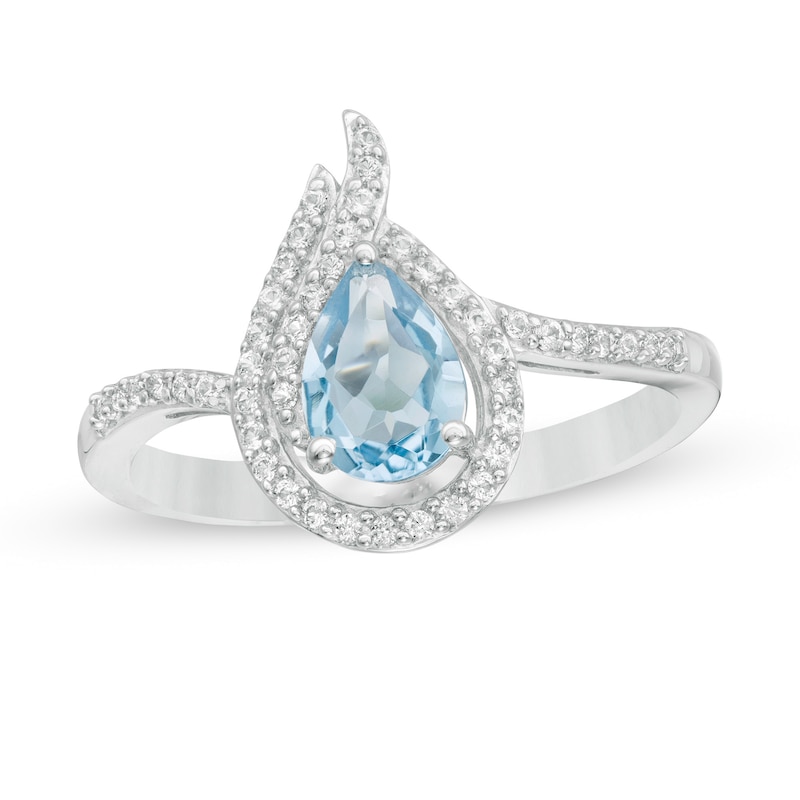 Pear-Shaped Swiss Blue Topaz and Lab-Created White Sapphire Flame Ring in Sterling Silver|Peoples Jewellers