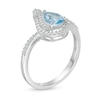 Thumbnail Image 2 of Pear-Shaped Swiss Blue Topaz and Lab-Created White Sapphire Flame Ring in Sterling Silver