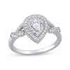 Thumbnail Image 1 of 0.50 CT. T.W. Pear-Shaped Diamond Double Frame Leaf-Sides Vintage-Style Engagement Ring in 10K White Gold