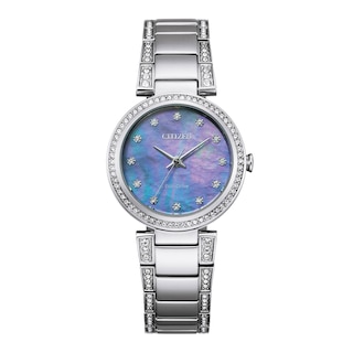 Ladies' Citizen Eco-Drive® Crystal Accent Watch with Blue Mother-of-Pearl Dial (Model: EM0840-59N)