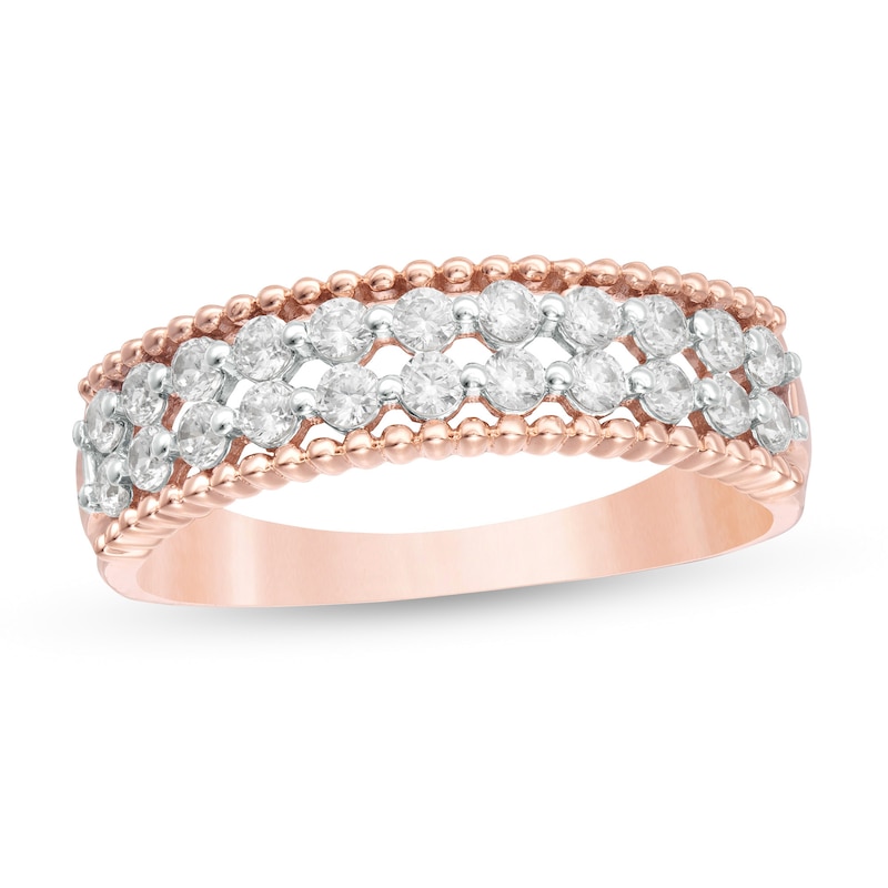 0.45 CT. T.W. Diamond Double Row Beaded Edge Anniversary Band in 10K Rose Gold|Peoples Jewellers