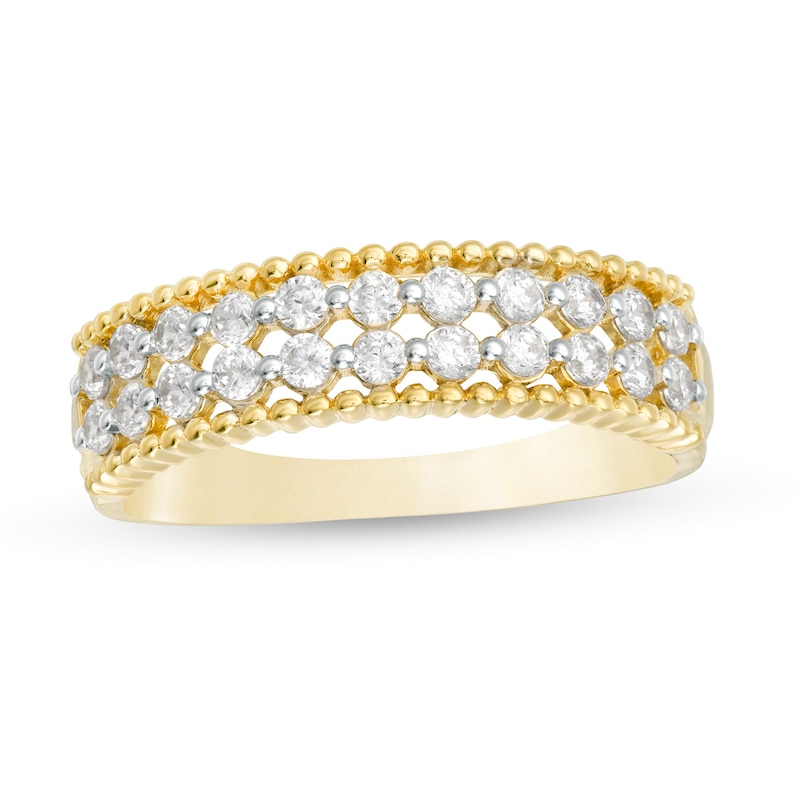 Main Image 1 of 0.45 CT. T.W. Diamond Double Row Beaded Edge Anniversary Band in 10K Gold