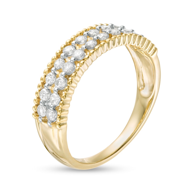 Main Image 3 of 0.45 CT. T.W. Diamond Double Row Beaded Edge Anniversary Band in 10K Gold