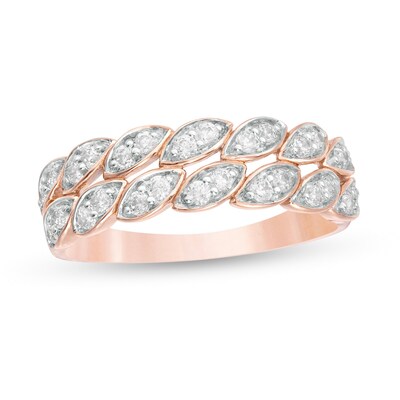 0.37 CT. T.W. Diamond Leaf Double Row Anniversary Band in 10K Rose Gold