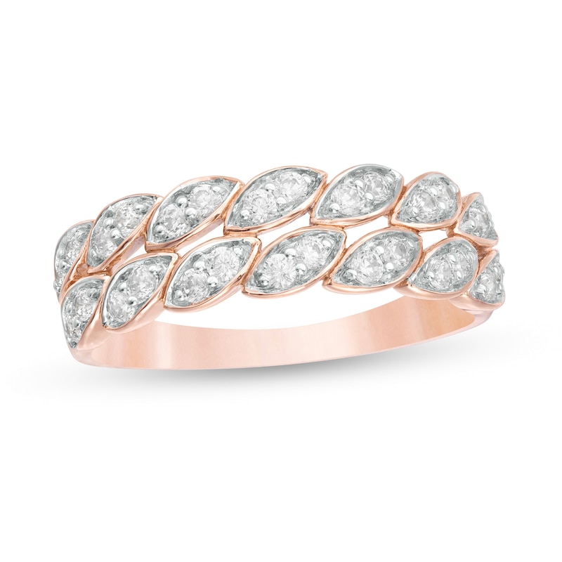 0.37 CT. T.W. Diamond Leaf Double Row Anniversary Band in 10K Rose Gold|Peoples Jewellers