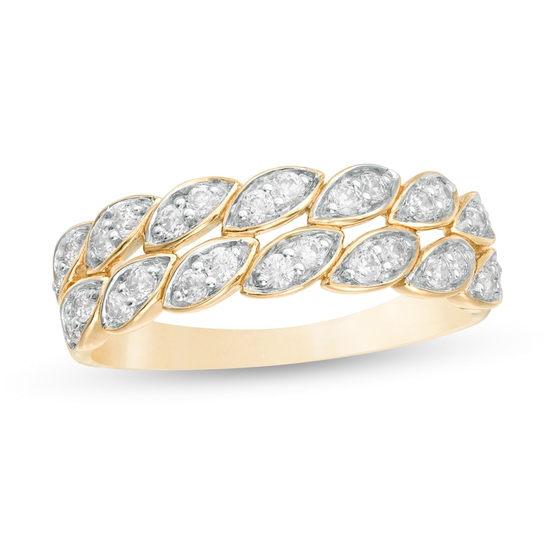 Main Image 1 of 0.37 CT. T.W. Diamond Leaf Double Row Anniversary Band in 10K Gold