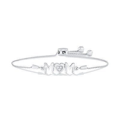 Diamond Accent "MOM" Heart Bolo Bracelet in Sterling Silver - 8.25"