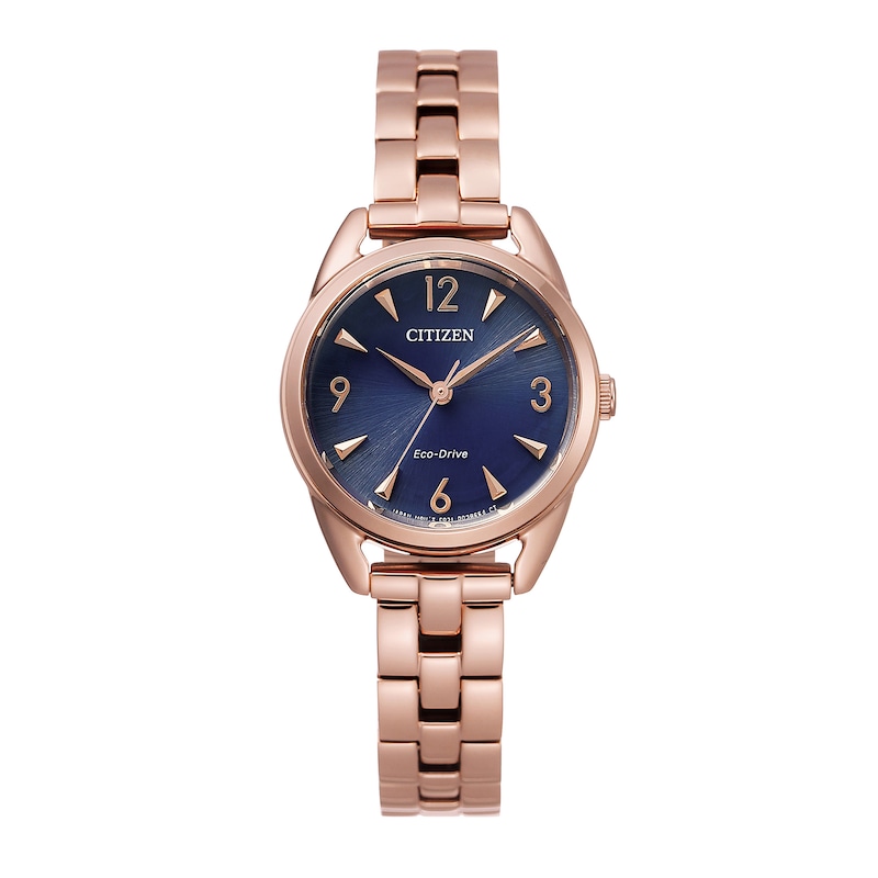 Ladies' Citizen Eco-Drive® Rose-Tone Watch with Dark Blue Dial (Model: EM0688-78L)|Peoples Jewellers