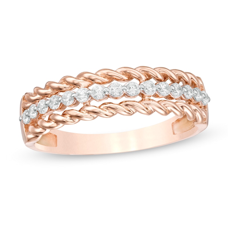 0.18 CT. T.W. Diamond Rope Edge Anniversary Band in 10K Rose Gold|Peoples Jewellers
