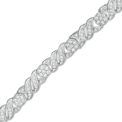 1.00 CT. T.W. Diamond Twist Link Alternating Bracelet in 10K White Gold