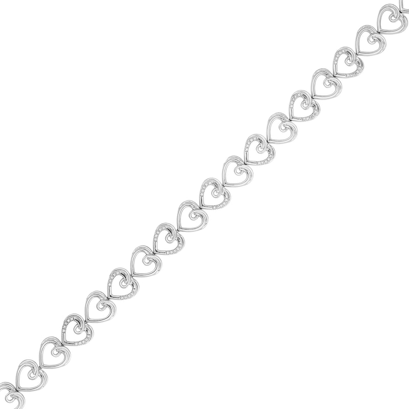 Hallmark Diamonds Love 0.085 CT. T.W. Diamond Sideways Alternating Hearts Bracelet in Sterling Silver - 7.5"