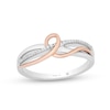 Thumbnail Image 0 of Hallmark Diamonds Gratitude 0.04 CT. T.W. Diamond Knot Twist Shank Ring in Sterling Silver and 10K Rose Gold