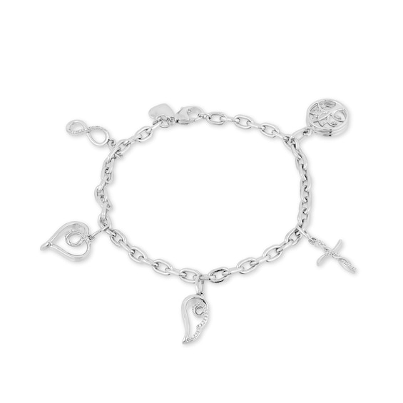 Hallmark Diamonds 0.085 CT. T.W. Diamond Five Charm Bracelet in Sterling Silver - 7.5"