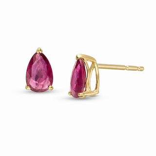 Pear-Shaped Certified Ruby Solitaire Stud Earrings in 14K Gold