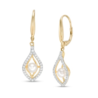 4.5-5.0mm Freshwater Cultured Pearl and White Topaz Double Teardrop Earrings in 10K Gold