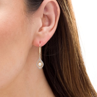 4.5-5.0mm Freshwater Cultured Pearl and White Topaz Double Teardrop Earrings in 10K Gold