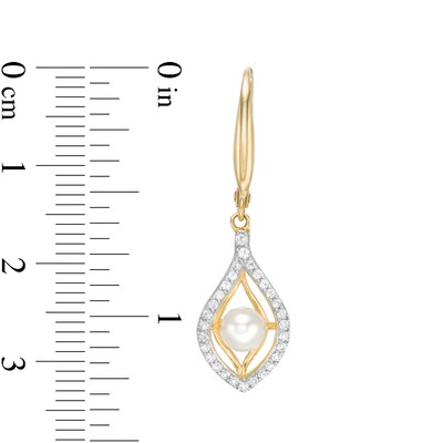 4.5-5.0mm Freshwater Cultured Pearl and White Topaz Double Teardrop Earrings in 10K Gold