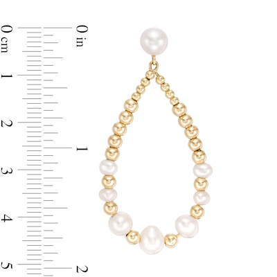 3.5-6.0mm Freshwater Cultured Pearl and Gold Bead Graduated Open Teardrop Earrings in 10K Gold