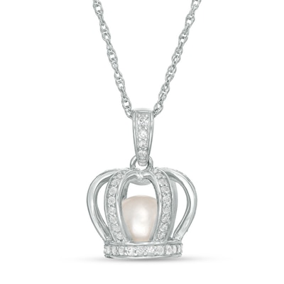 6.5-7.0mm Freshwater Cultured Pearl and Lab-Created White Sapphire Crown Cage Pendant in Sterling Silver