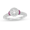 Vera Wang Love Collection 0.95 CT. T.W. Diamond and Pink Sapphire Collar Engagement Ring in 14K White Gold