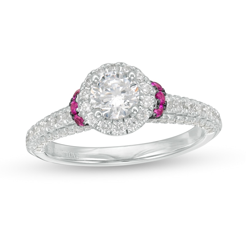 Vera Wang Love Collection 0.95 CT. T.W. Diamond and Pink Sapphire Collar Engagement Ring in 14K White Gold|Peoples Jewellers