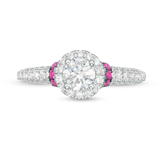 Vera Wang Love Collection 0.95 CT. T.W. Diamond and Pink Sapphire Collar Engagement Ring in 14K White Gold