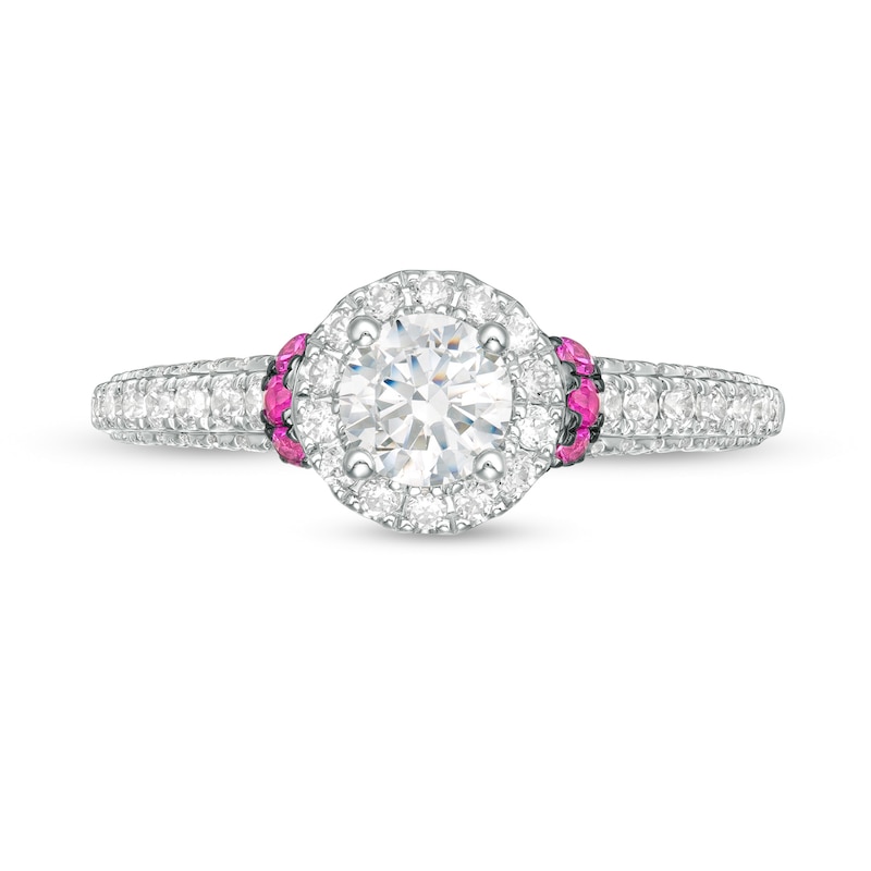 Main Image 4 of Vera Wang Love Collection 0.95 CT. T.W. Diamond and Pink Sapphire Collar Engagement Ring in 14K White Gold