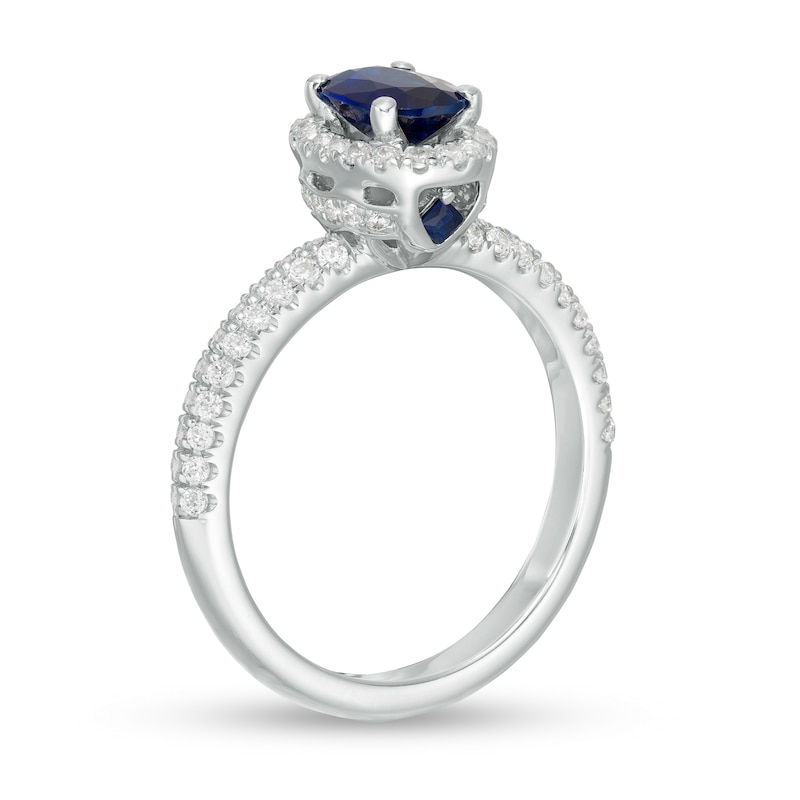 Vera Wang Love Collection Certified Oval Blue Sapphire and 0.37 CT. T.W. Diamond Frame Engagement Ring in 14K White Gold|Peoples Jewellers
