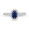 Thumbnail Image 3 of Vera Wang Love Collection Certified Oval Blue Sapphire and 0.37 CT. T.W. Diamond Frame Engagement Ring in 14K White Gold