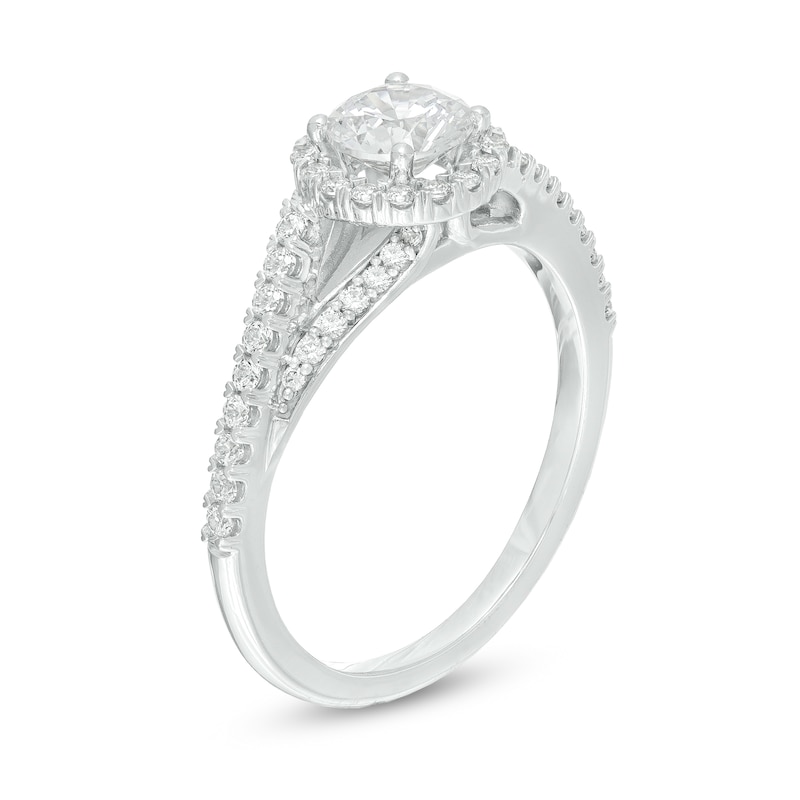 1.00 CT. T.W. Certified Canadian Diamond Frame Split Shank Engagement Ring in 14K White Gold (I/I2)