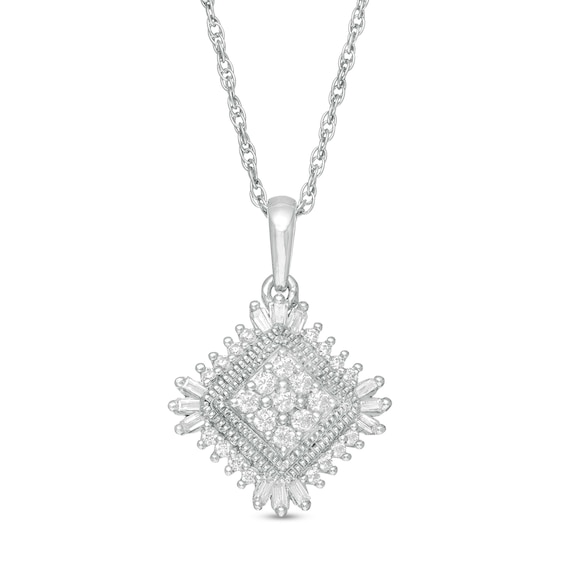 0.23 CT. T.W. Composite Diamond Tilted Square Vintage-Style Pendant in 10K White Gold