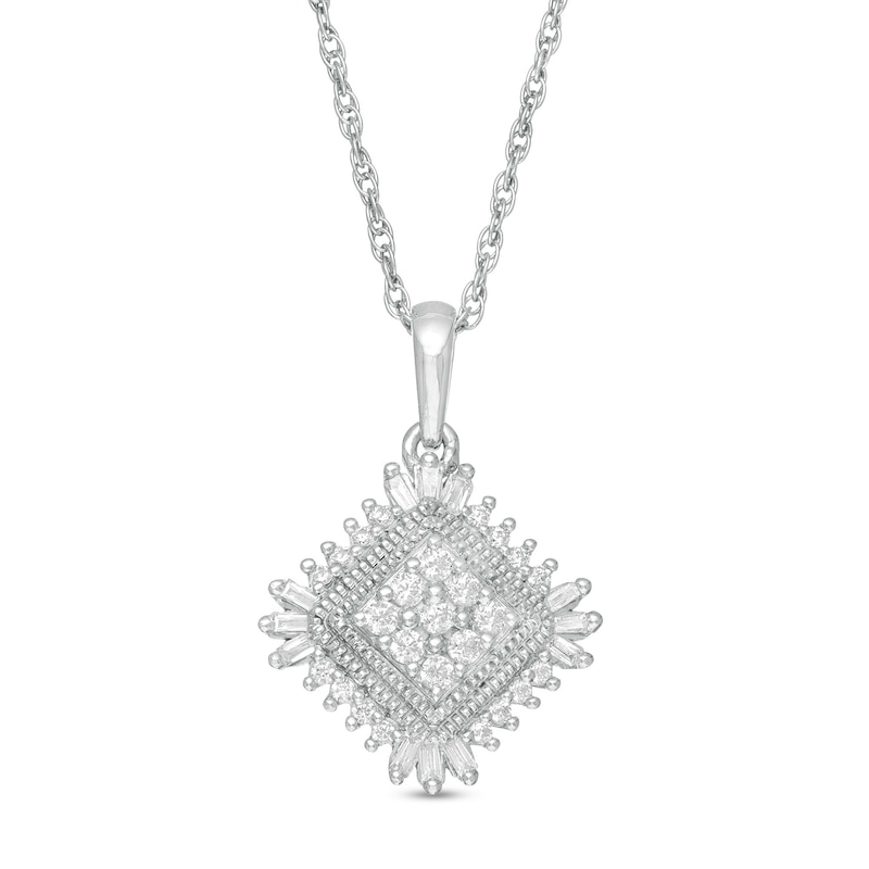 0.23 CT. T.W. Composite Diamond Tilted Square Vintage-Style Pendant in 10K White Gold|Peoples Jewellers