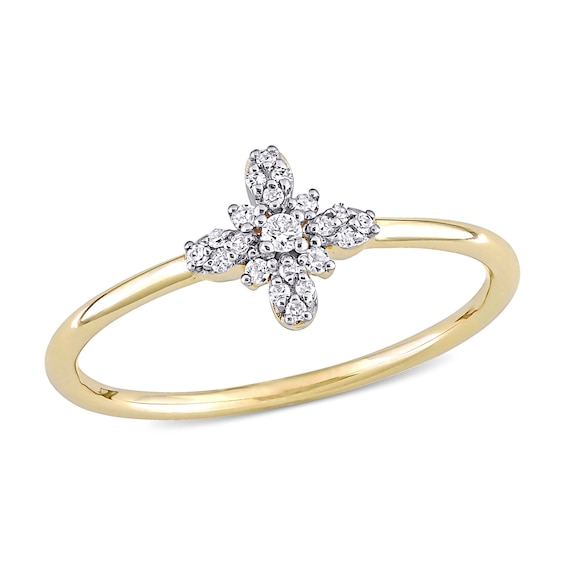 0.088 CT. T.W. Diamond Cross Ring in 10K Gold