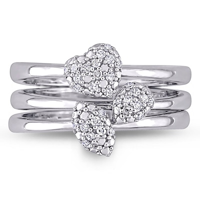 0.15 CT. T.W. Diamond Three Piece Stackable Ring Set in Sterling Silver