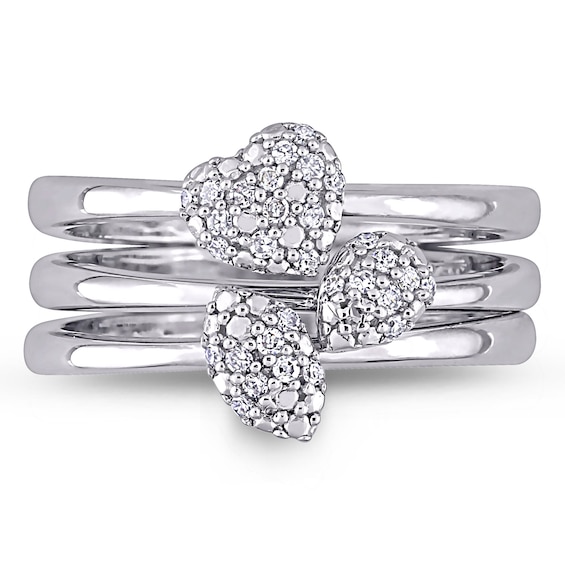 0.15 CT. T.W. Diamond Three Piece Stackable Ring Set in Sterling Silver