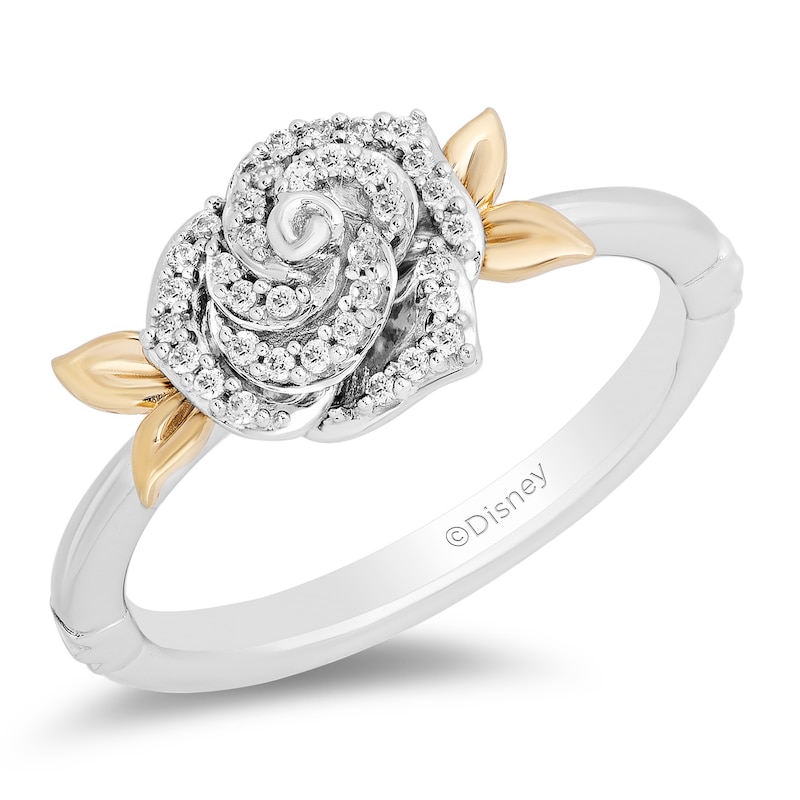 Enchanted Disney Belle 0.145 CT. T.W. Diamond Rose Leaf-Sides Ring in Sterling Silver and 10K Gold|Peoples Jewellers