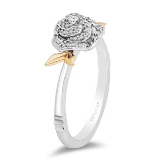 Enchanted Disney Belle 0.145 CT. T.W. Diamond Rose Leaf-Sides Ring in Sterling Silver and 10K Gold