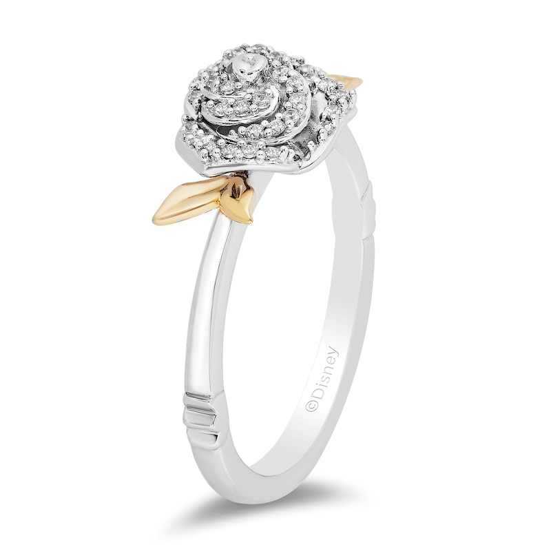 Enchanted Disney Belle 0.145 CT. T.W. Diamond Rose Leaf-Sides Ring in Sterling Silver and 10K Gold|Peoples Jewellers