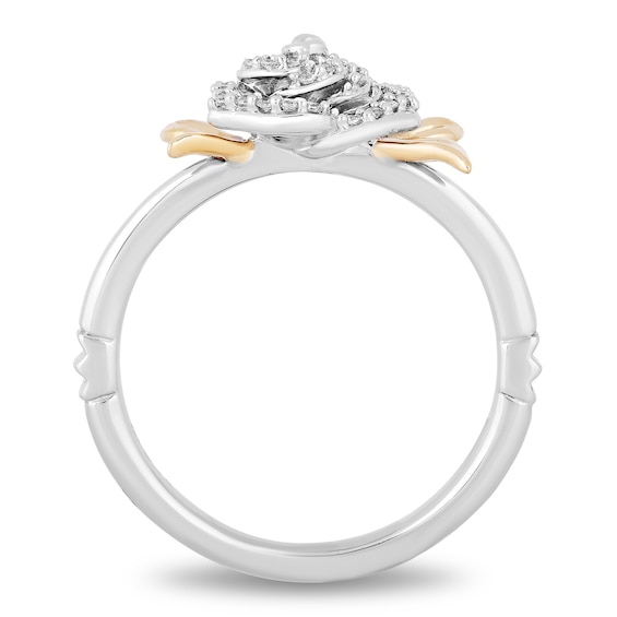 Enchanted Disney Belle 0.145 CT. T.W. Diamond Rose Leaf-Sides Ring in Sterling Silver and 10K Gold